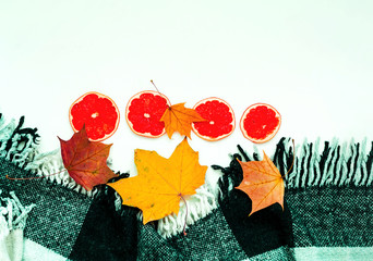 Checkered plaid with hint of mint color. Autumn decor. Hygge style