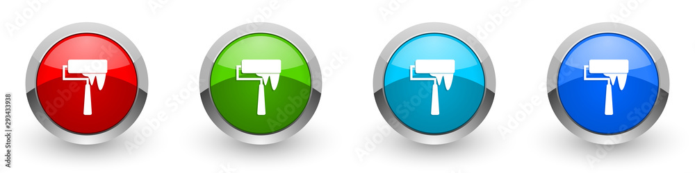 Aufkleber paintroll silver metallic glossy icons, red, set of modern design buttons for web, internet and mobi