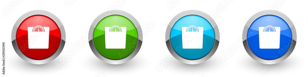 Aufkleber Weight silver metallic glossy icons, red, set of modern design buttons for web, internet and mobile applications in four colors options isolated on white background