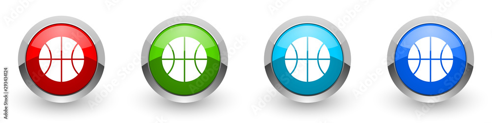 Aufkleber ball silver metallic glossy icons, red, set of modern design buttons for web, internet and mobile ap