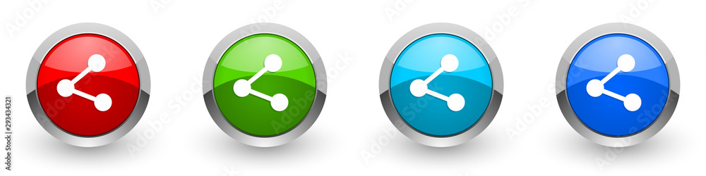 Poster share silver metallic glossy icons, red, set of modern design buttons for web, internet and mobile a