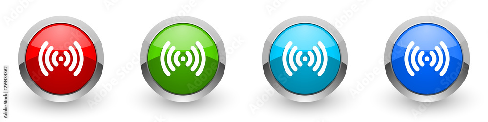 Poster wifi silver metallic glossy icons, red, set of modern design buttons for web, internet and mobile ap