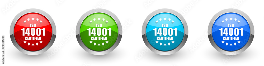 Aufkleber iso 14001 silver metallic glossy icons, red, set of modern design buttons for web, internet and mobi