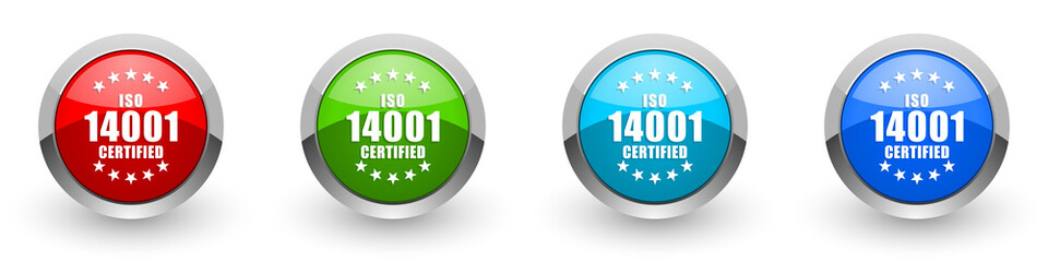 Iso 14001 silver metallic glossy icons, red, set of modern design buttons for web, internet and mobile applications in four colors options isolated on white background