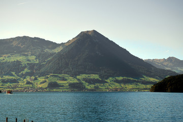 Landscape view from Vitznau of the beautiful Lake Lucerne from the lake shore
