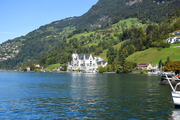Landscape view from Vitznau of the beautiful Lake Lucerne from the lake shore