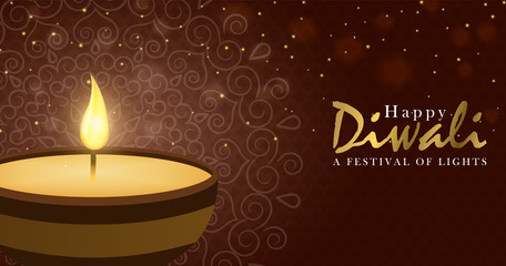 Happy diwali festival banner gold holiday candle