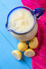 Yellow guava juice in glass jar