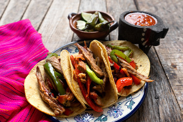 Tacos of mexican beef fajitas also called 