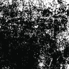 Monochrome texture composed of irregular graphic elements. Distressed uneven grunge background. Abstract vector illustration. Overlay for interesting effect and depth. Isolated on white background.