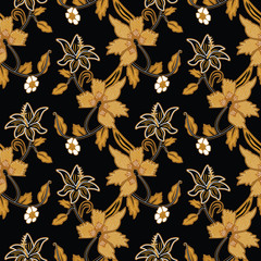 Seamless pattern with abstract floral, Indonesian batik motif, traditional style