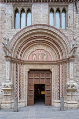 Fototapeta na wymiar Beautiful architecture in Perugia.The Palazzo dei Priori is one of the most characteristic buildings in the historical center of Perugia, Umbria, Italy