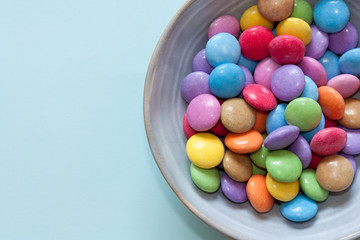 Colorful candies in a bowl.