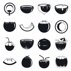 Tropical coconut icons set. Simple set of tropical coconut vector icons for web design on white background - obrazy, fototapety, plakaty