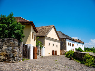 View on the street and traditional hungarian pise houses in Szentendre