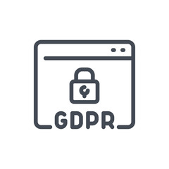 Website with GDPR secure line icon. Browser page with padlock vector outline sign.