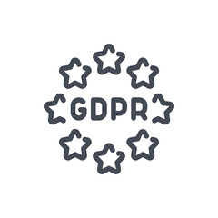 Europe GDPR service line icon. EU stars with data protection vector outline sign.