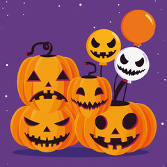Halloween pumpkins cartoons vector design