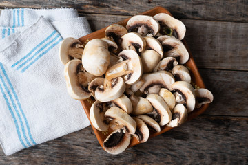 Plate with cutted white mushrooms