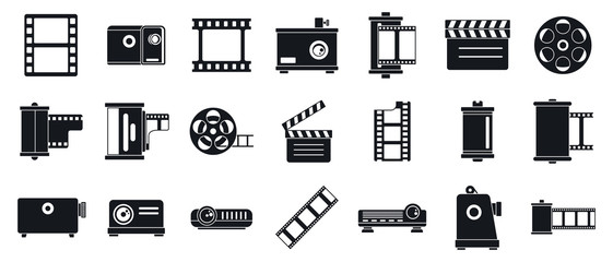 Filmstrip camera icons set. Simple set of filmstrip camera vector icons for web design on white background