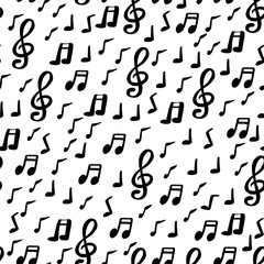 hand drawn seamless pattern with musical signs