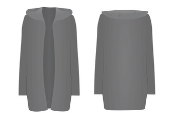 Women grey hooded cardigan. front open. vector illustration