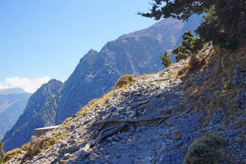 Rocky trails in the mountains of Samaria gorge, Crete.