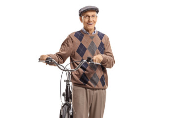Elderly man with a bicycle
