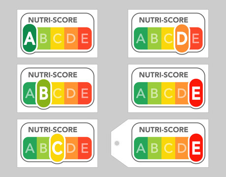 Nutri-Score Lebensmittelampel,  Vektor Grafik isoliert auf grauem Hintergrund