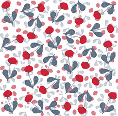 Seamless pattern of watercolor red flowers on a white background. Use for invitations, greetings, birthdays and weddings