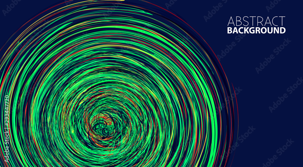 Poster rotation. green and versicolor thin lines on dark blue background. vector graphics