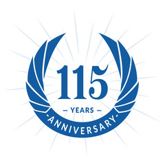 115th years anniversary celebration logo design. One hundred and fifteen years logotype. Blue vector and illustration.