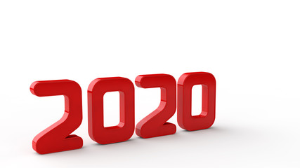 Happy New Year 2020 celebration 3d illustration text. Red 2020 number calendar template.  isolated white background. 