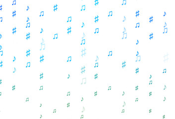 Light Blue, Green vector texture with musical notes.