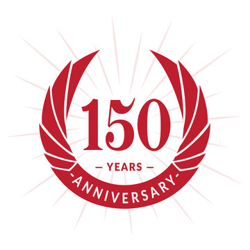 150th years anniversary celebration logo design. One hundred and fifty years logotype. Red vector and illustration.