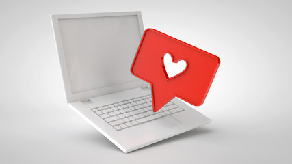 Red like on laptop keyboard. 3d illustration