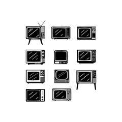 isolated black retro tv icons set on white background