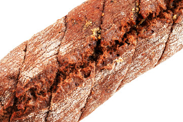 rye baguette close-up on white background
