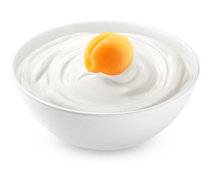apricot with sour cream, yogurt, isolated on white background, clipping path, full depth of field