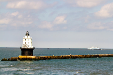 Cape May Lewes ferry at Harbor of Refuge Lighthouse © karenfoleyphoto