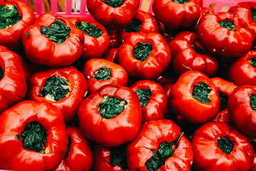 Close up photos of pepper and tomato pickles which fill of lots of vegetables