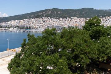 Panorama of embankment of.city of Kavala, Greece