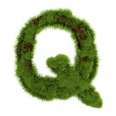 Grass letter Q isolated on white background. Symbol covered green grass. Eco letter. 3d illustration