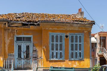 Typical street and houses at old town of city of Kavala, Greece