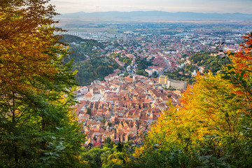 View of Brasov city in Romania taken from Tampa mountain in early fall
