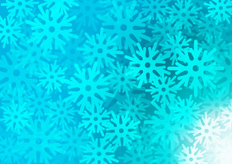 Fototapeta na wymiar Light BLUE vector cover with beautiful snowflakes. Snow on blurred abstract background with gradient. New year design for your business advert.
