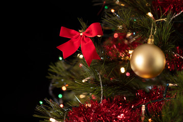 Detail of the Christmas tree with black background