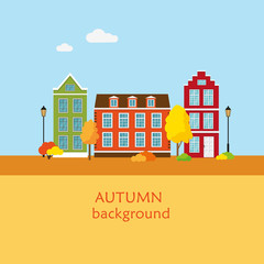 Autumn in the city. Flat vector illustration or background.