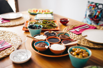Delicious traditional turkish breakfast on table