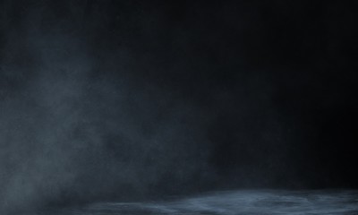 Wet asphalt, reflection of neon lights, a searchlight, smoke. Abstract light in a dark empty street with smoke, smog. Dark background scene of empty street, night view, night city.